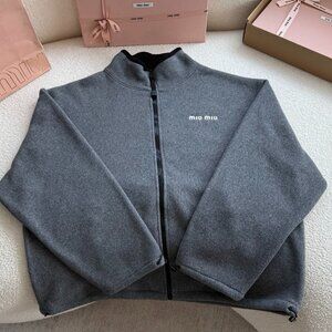 MIU MIU SS24 Women's Logo Embroidered Stand Collar Zipper Jacket